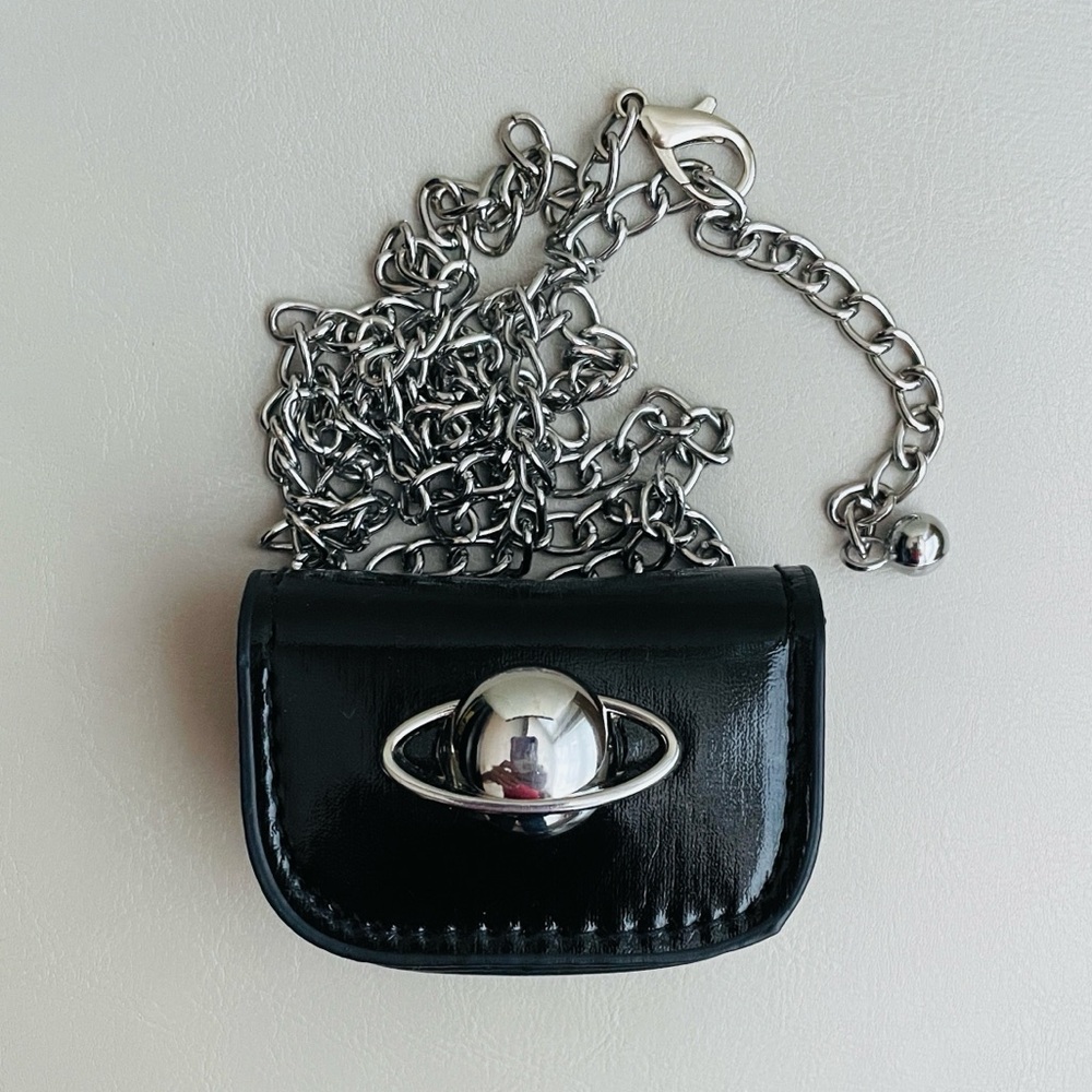Elegant Black Mini Wireless Earbuds Bag with Silver Accents
